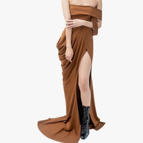 Pantora 'Lisa' Dress long Formal brown gown size M - Picture 5 of 6